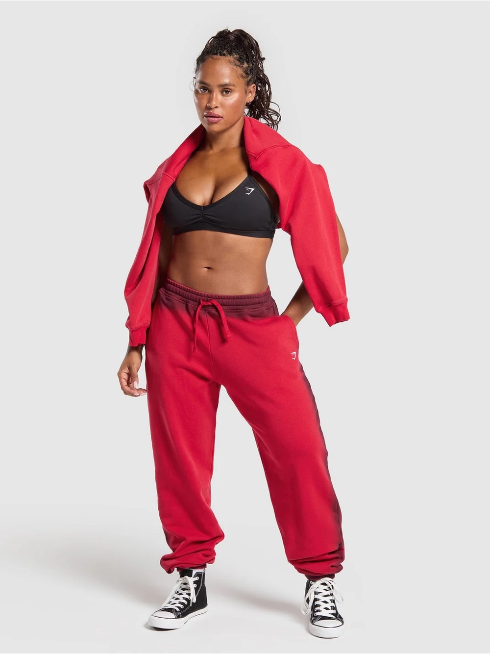 Gymshark Gains Washed Loopback Crewneck and Joggers Set Red Ombré size M